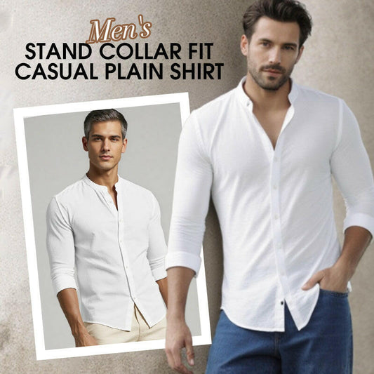 🔥Soldes exceptionnelles‼️Chemise unie décontractée à col montant pour homme