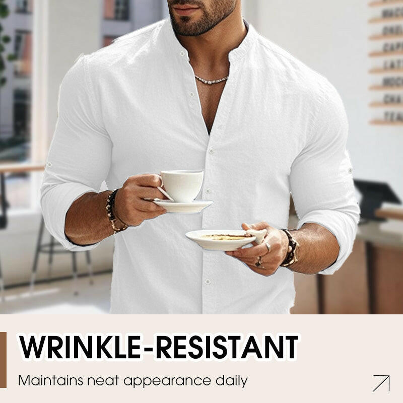 🔥Soldes exceptionnelles‼️Chemise unie décontractée à col montant pour homme
