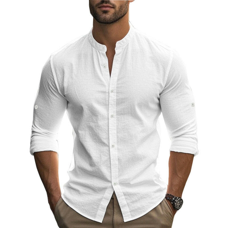 🔥Soldes exceptionnelles‼️Chemise unie décontractée à col montant pour homme
