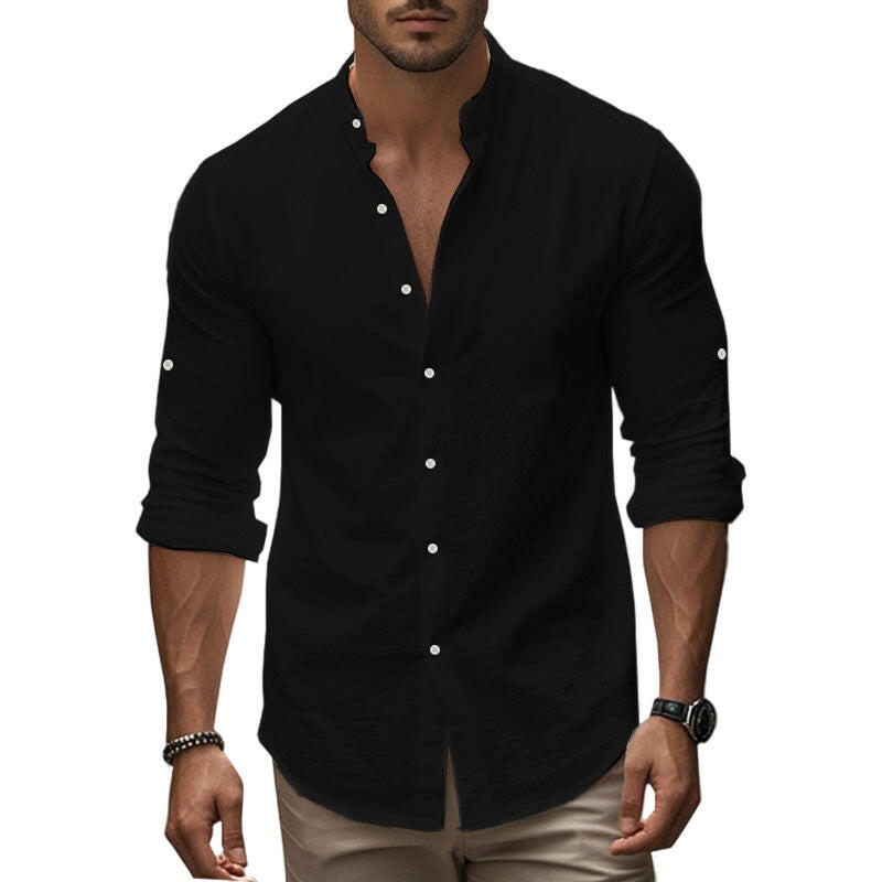 🔥Soldes exceptionnelles‼️Chemise unie décontractée à col montant pour homme
