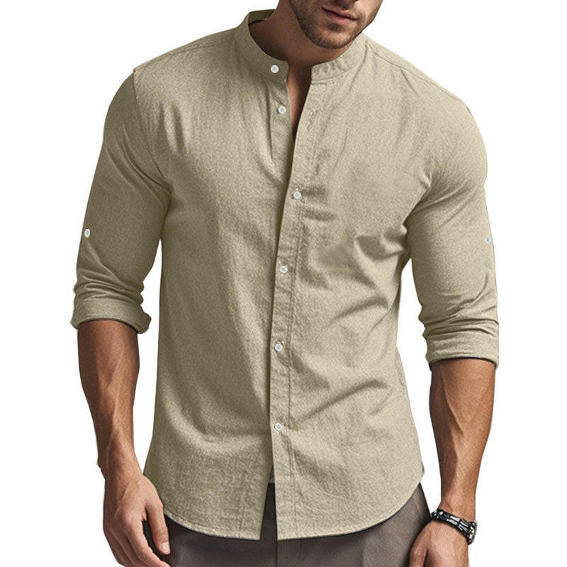 🔥Soldes exceptionnelles‼️Chemise unie décontractée à col montant pour homme