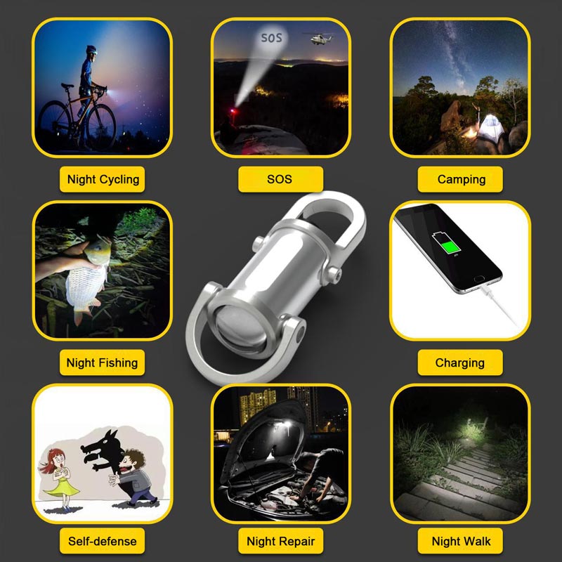 1200LM Mini Lampe Torche à Porte-Clés Ultra Brillante Étanche