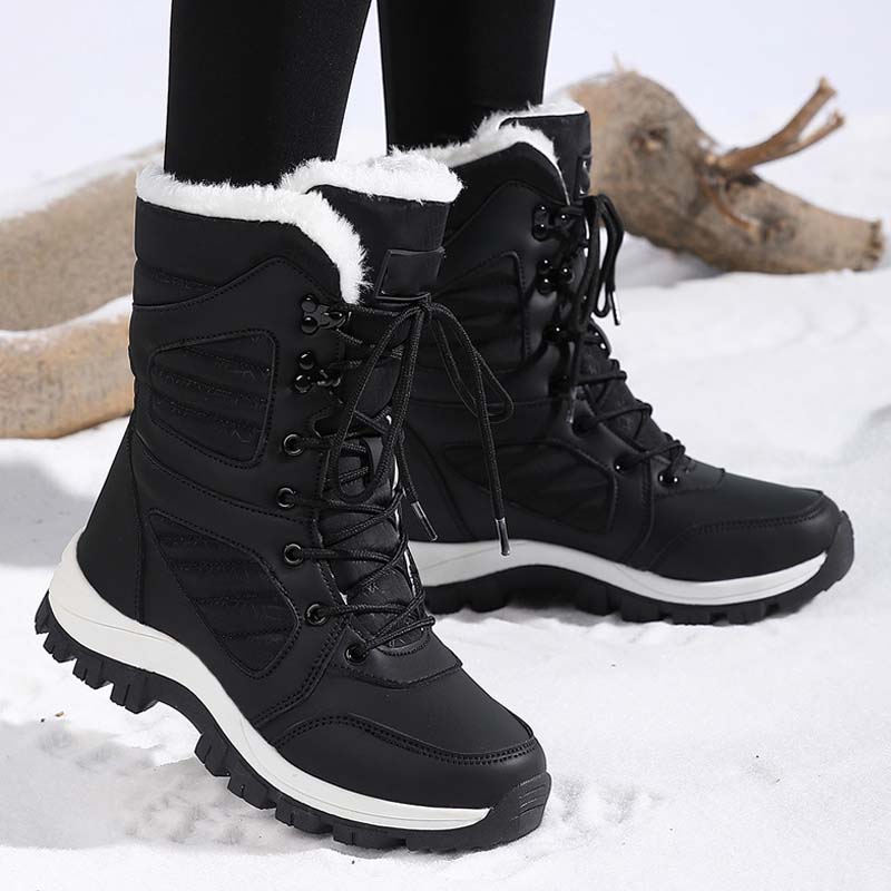 Bottes de neige chaudes à lacets pour femmes, montant jusqu'à la cheville【Livraison gratuite】