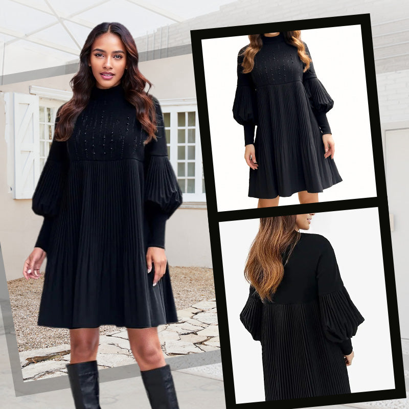 🍁Nouveau design 2025✨Robe femme grande taille à manches lanterne et col montant🌈👗