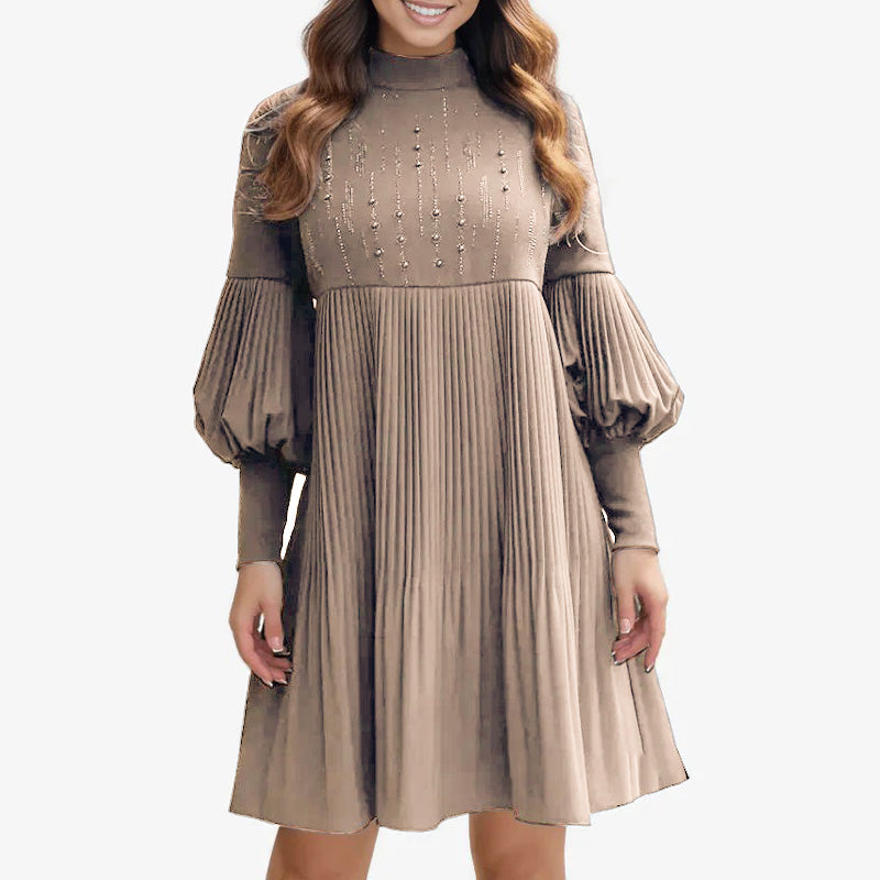 🍁Nouveau design 2025✨Robe femme grande taille à manches lanterne et col montant🌈👗