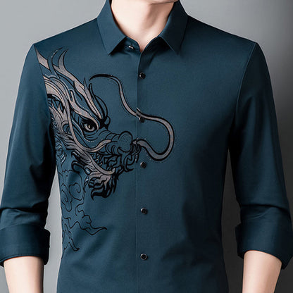 Chemise à manches longues imprimée dragon pour homme