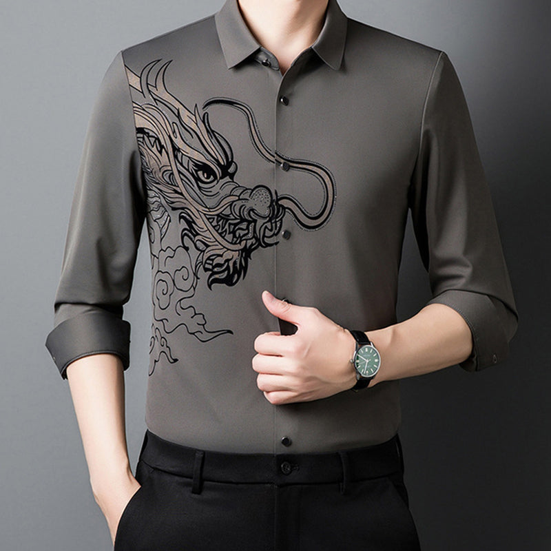 Chemise à manches longues imprimée dragon pour homme