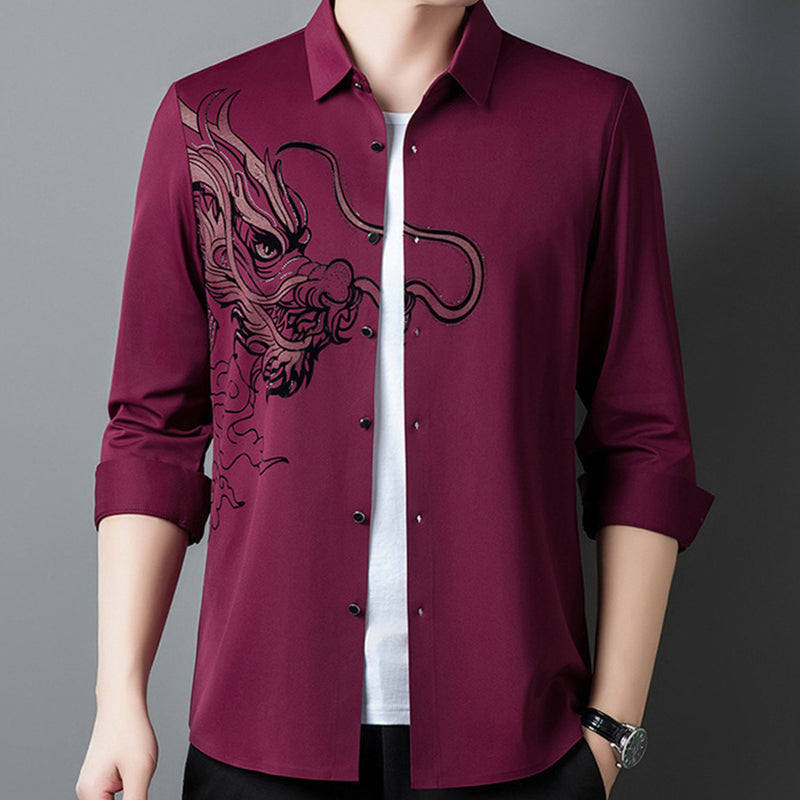 Chemise à manches longues imprimée dragon pour homme