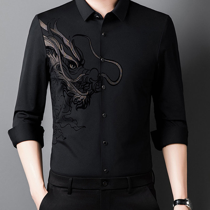 Chemise à manches longues imprimée dragon pour homme