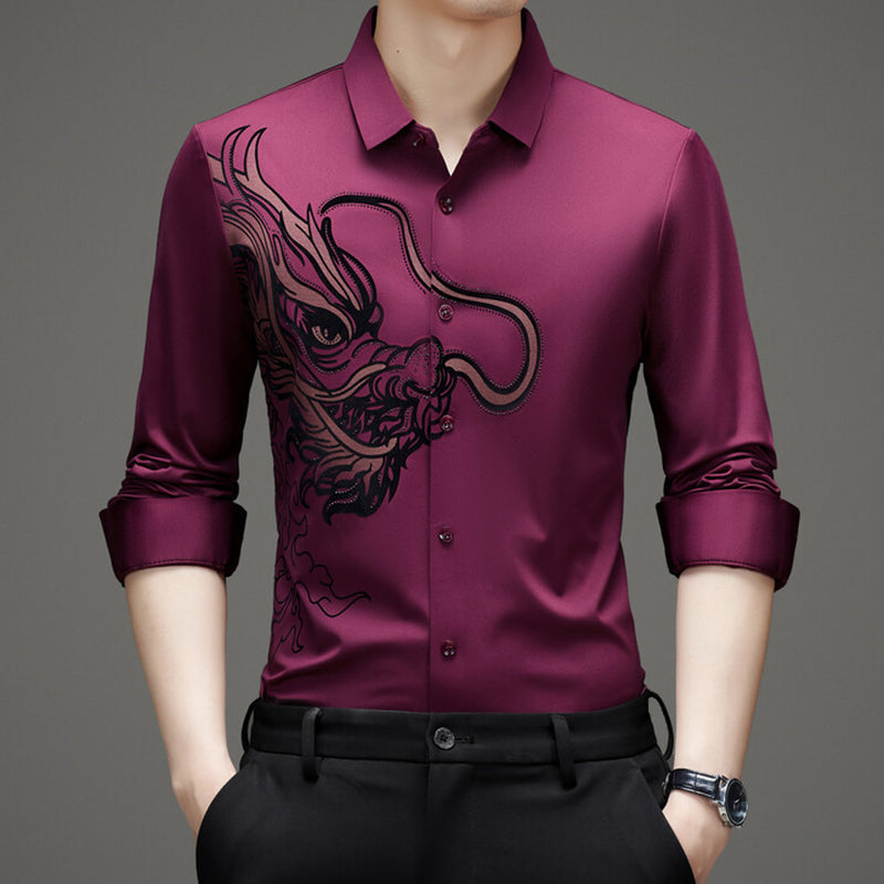 Chemise à manches longues imprimée dragon pour homme