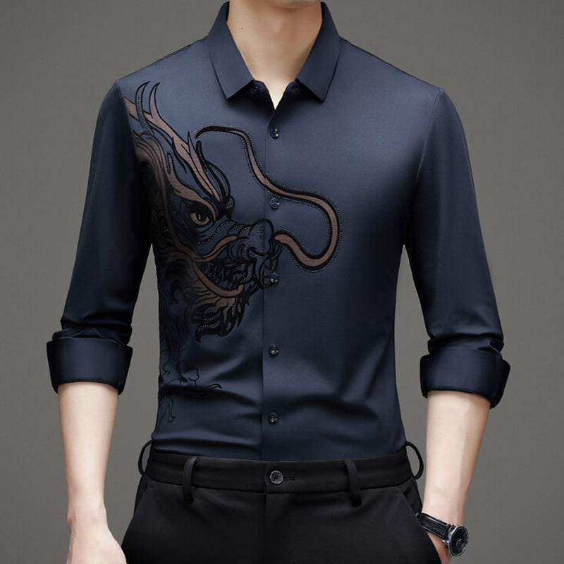 Chemise à manches longues imprimée dragon pour homme
