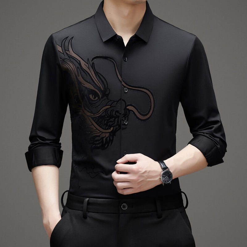 Chemise à manches longues imprimée dragon pour homme