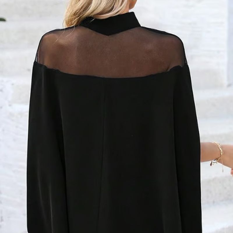 💥PROMO LIMITÉE -50%🦇Chemisier Chauve-Souris à Col Haut pour Femme — Détail Transparent, Coupe Ample✨