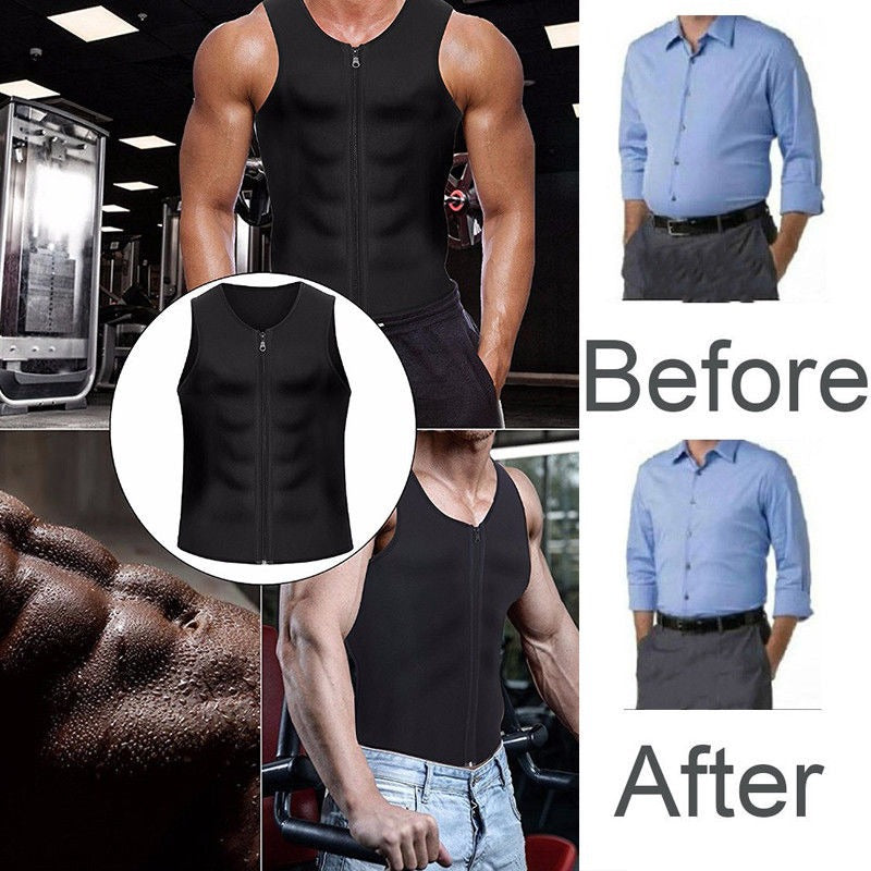 Débardeur de sport pour homme avec fermeture éclair et effet amincissant