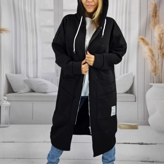 Manteau long à capuche ample pour femme