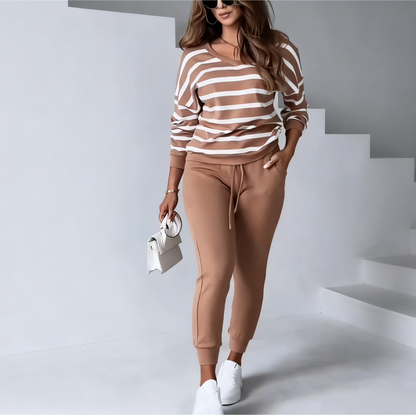 Ensemble 2 pièces pour femme composé d'un haut à col en V et d'un pantalon uni🔥Livraison gratuite