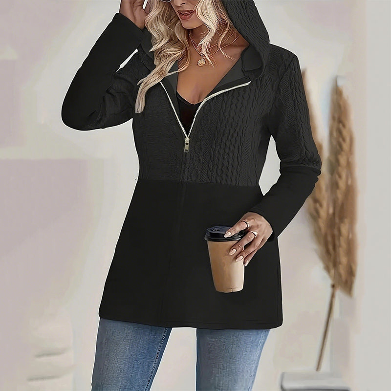 Veste tendance à capuche et manches longues zippée pour femme