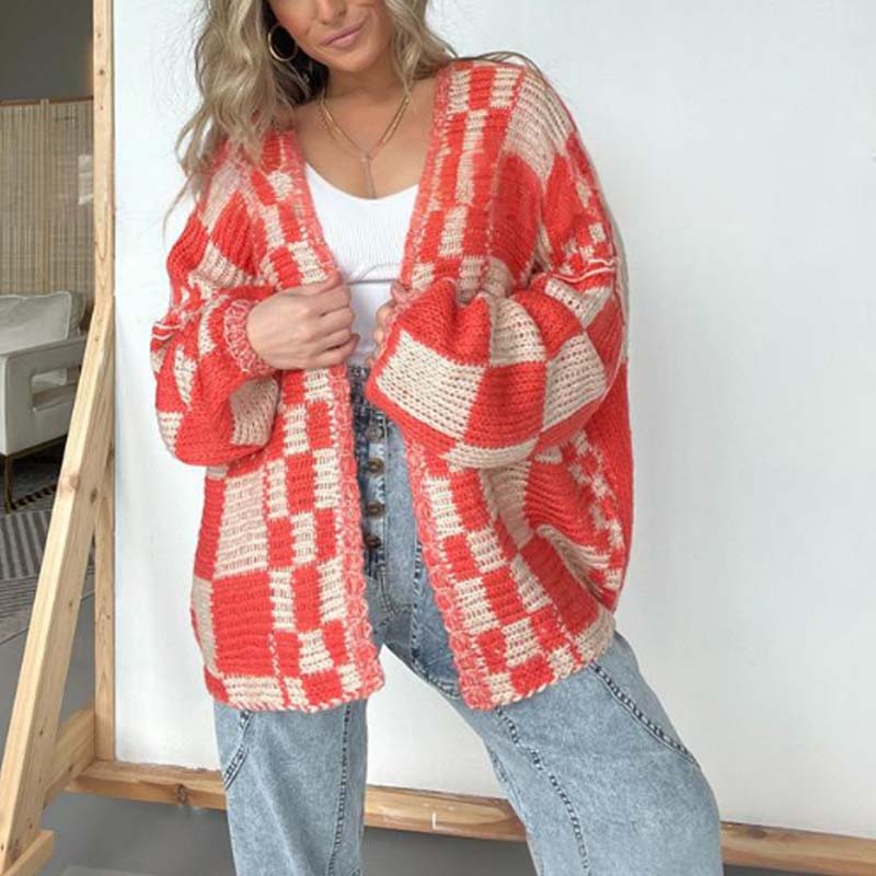 ❄️DERNIER JOUR DE PROMOTION - 50 % DE RÉDUCTION 💖 Cardigan ouvert à carreaux pour femme