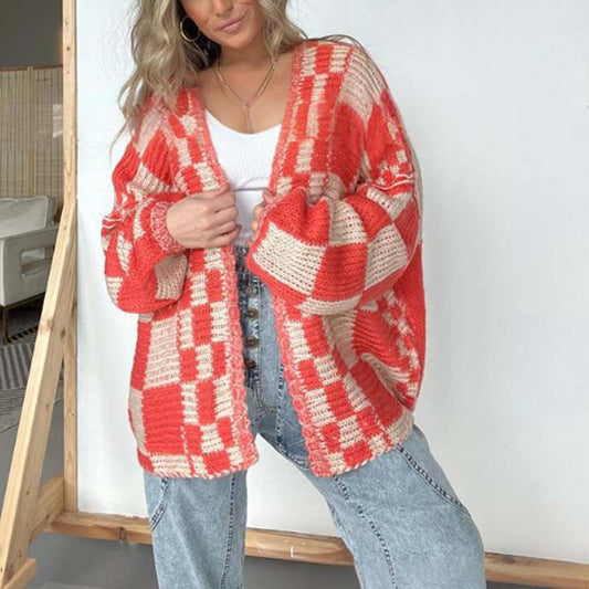 ❄️DERNIER JOUR DE PROMOTION - 50 % DE RÉDUCTION 💖 Cardigan ouvert à carreaux pour femme