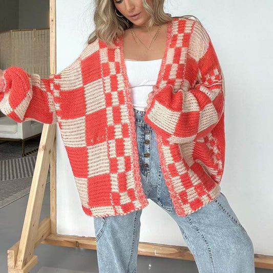 ❄️DERNIER JOUR DE PROMOTION - 50 % DE RÉDUCTION 💖 Cardigan ouvert à carreaux pour femme