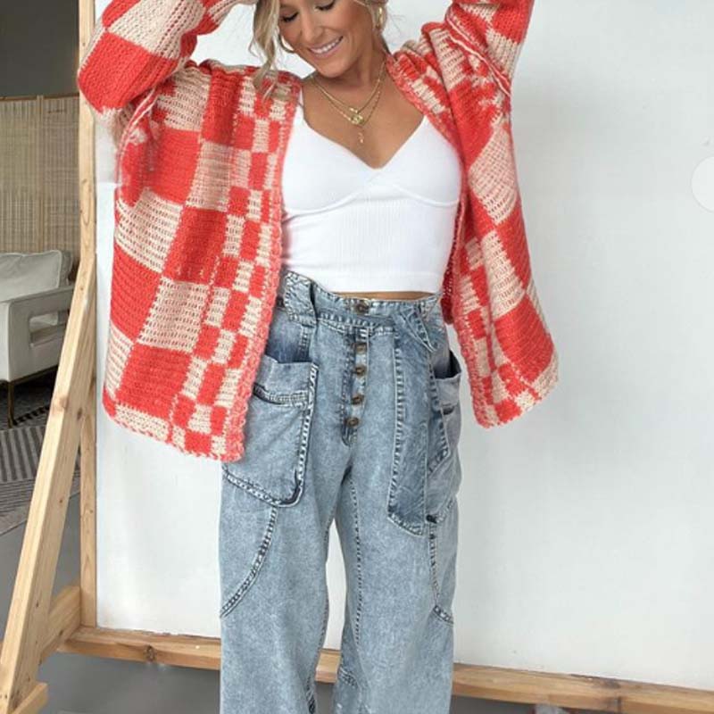 ❄️DERNIER JOUR DE PROMOTION - 50 % DE RÉDUCTION 💖 Cardigan ouvert à carreaux pour femme