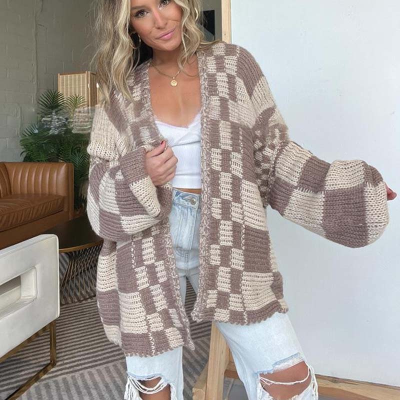 ❄️DERNIER JOUR DE PROMOTION - 50 % DE RÉDUCTION 💖 Cardigan ouvert à carreaux pour femme