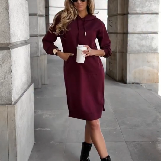Robe-hoodie décontractée à manches longues pour femme