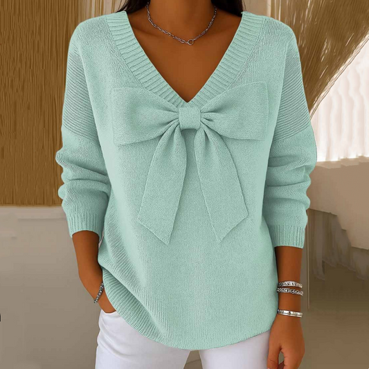 🔥Offre à durée limitée - Pull à col en V et nœud pour femme