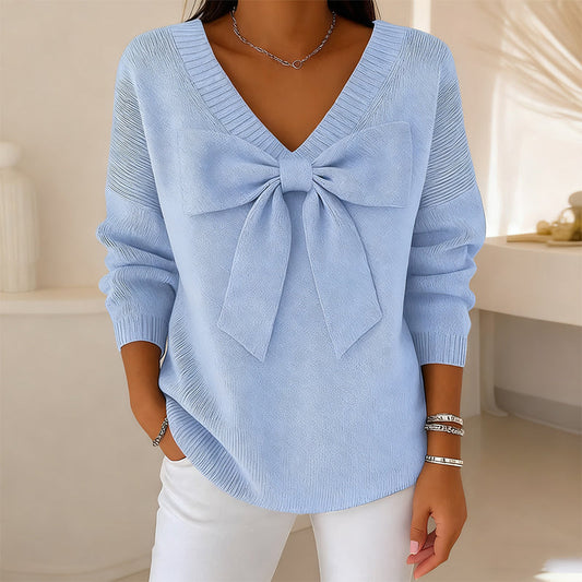 🔥Offre à durée limitée - Pull à col en V et nœud pour femme