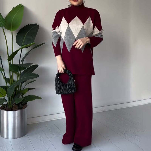 🔥Offre à durée limitée - Ensemble pull et pantalon à losanges colorés tendance