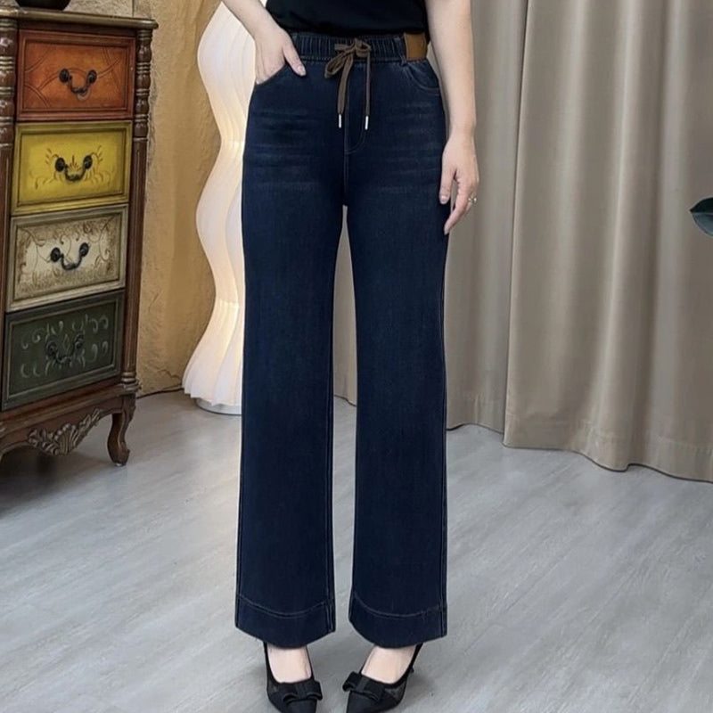 ⏳Spécial à durée limitée⏰Jean droit femme à ceinture élastique ajustable par cordon👖