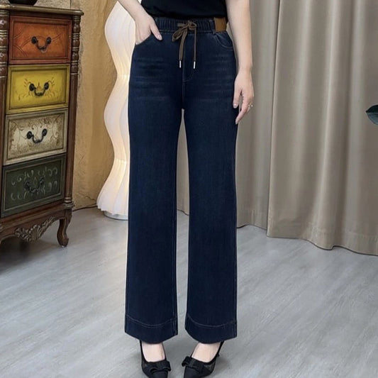 ⏳Spécial à durée limitée⏰Jean droit femme à ceinture élastique ajustable par cordon👖