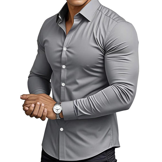 📢49% de réduction!!!📍Chemise Boutonnée à Manches Longues à Col Revers de Couleur Unie pour Homme