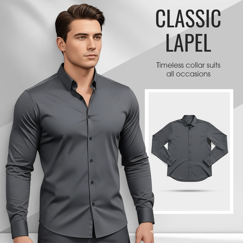📢49% de réduction！！！📍Chemise Boutonnée à Manches Longues à Col Revers de Couleur Unie pour Homme