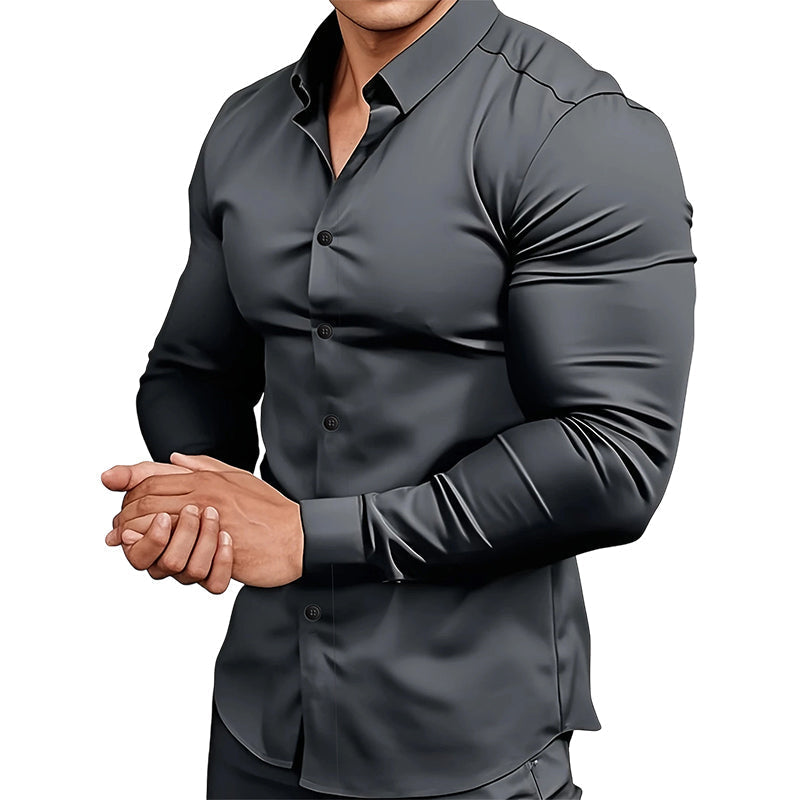 📢49% de réduction！！！📍Chemise Boutonnée à Manches Longues à Col Revers de Couleur Unie pour Homme
