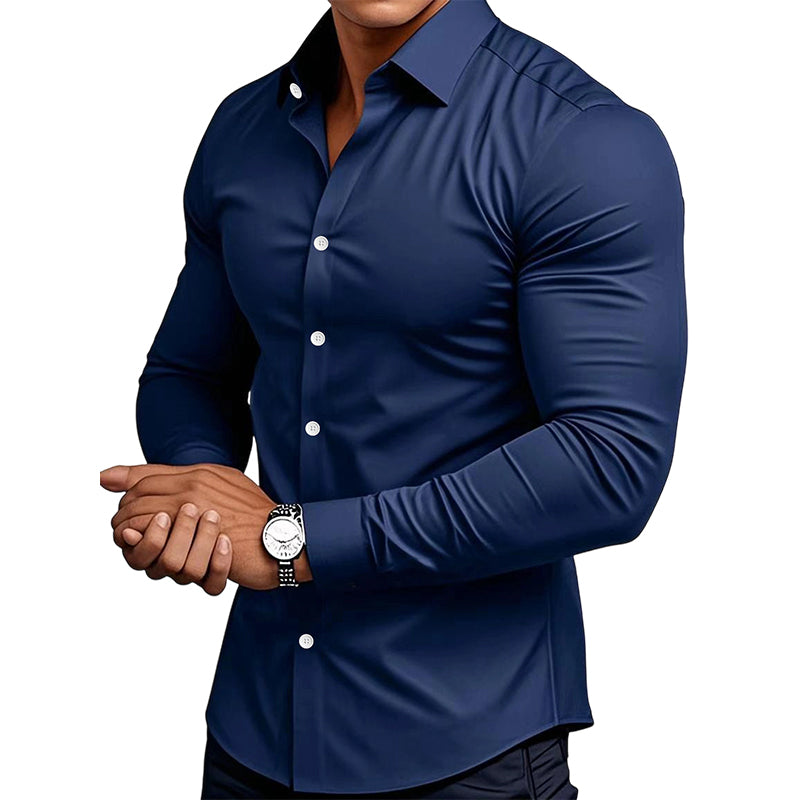 📢49% de réduction！！！📍Chemise Boutonnée à Manches Longues à Col Revers de Couleur Unie pour Homme