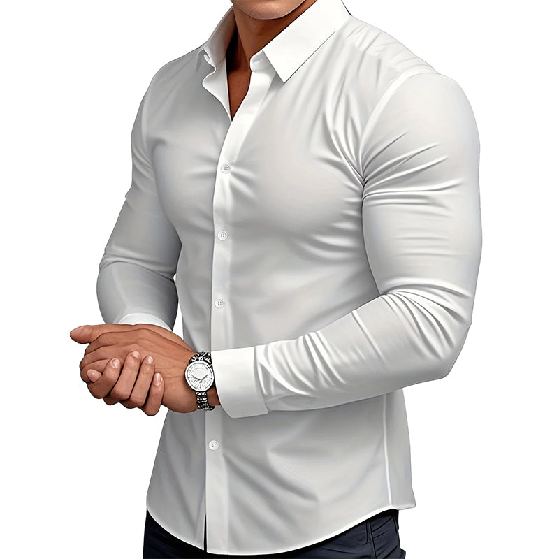 📢49% de réduction！！！📍Chemise Boutonnée à Manches Longues à Col Revers de Couleur Unie pour Homme