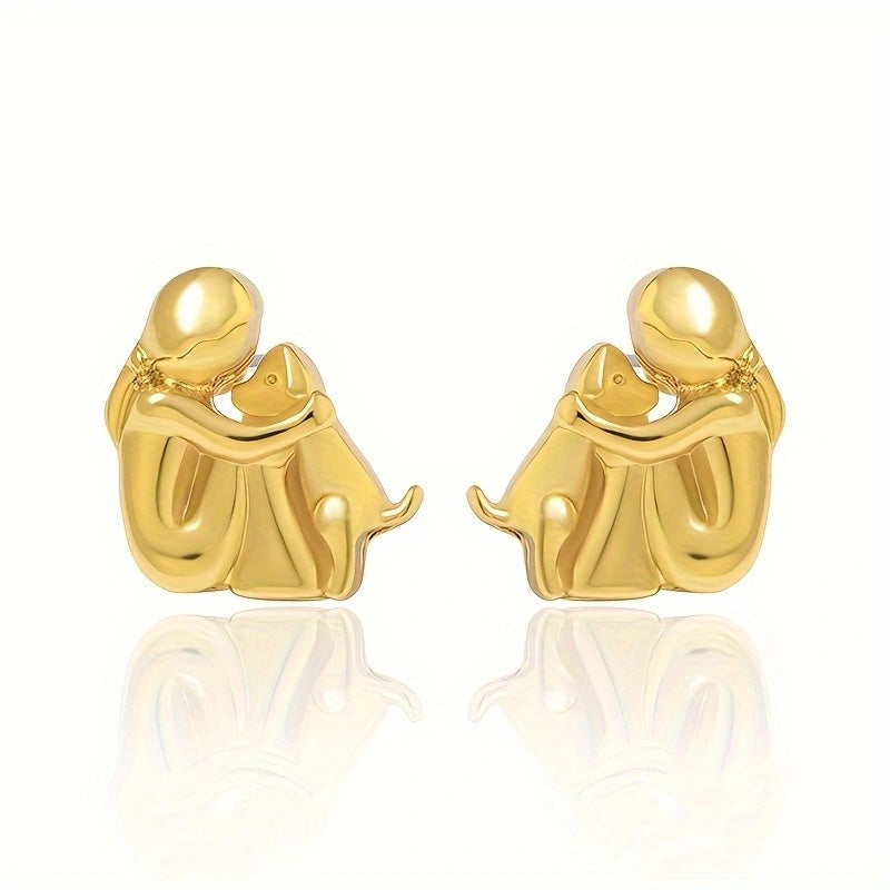 Petite Fille Câlinant un Chien – Clous d’Oreilles et Collier