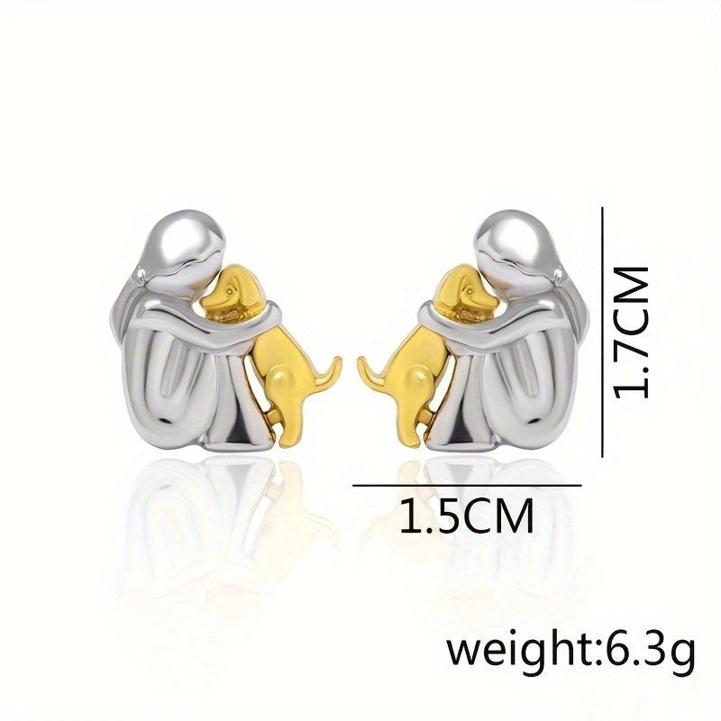 Petite Fille Câlinant un Chien – Clous d’Oreilles et Collier