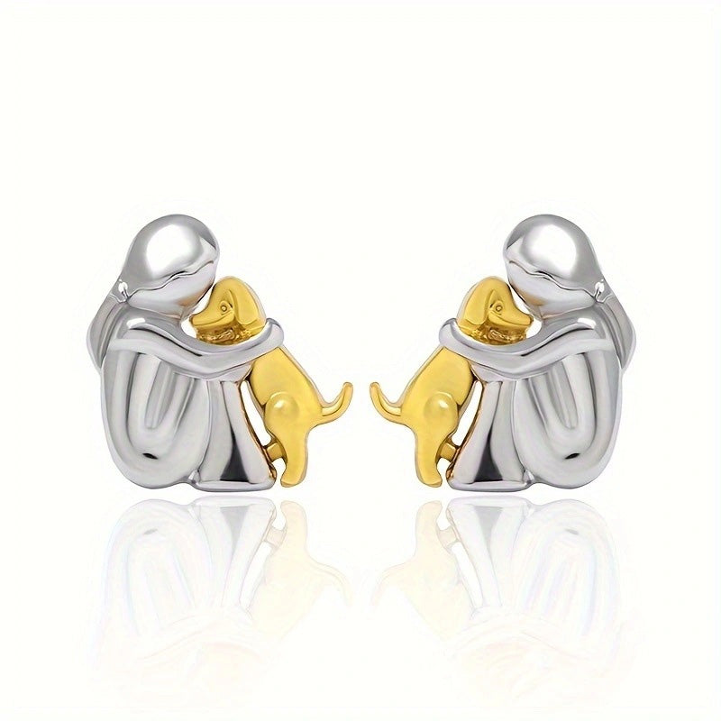 Petite Fille Câlinant un Chien – Clous d’Oreilles et Collier