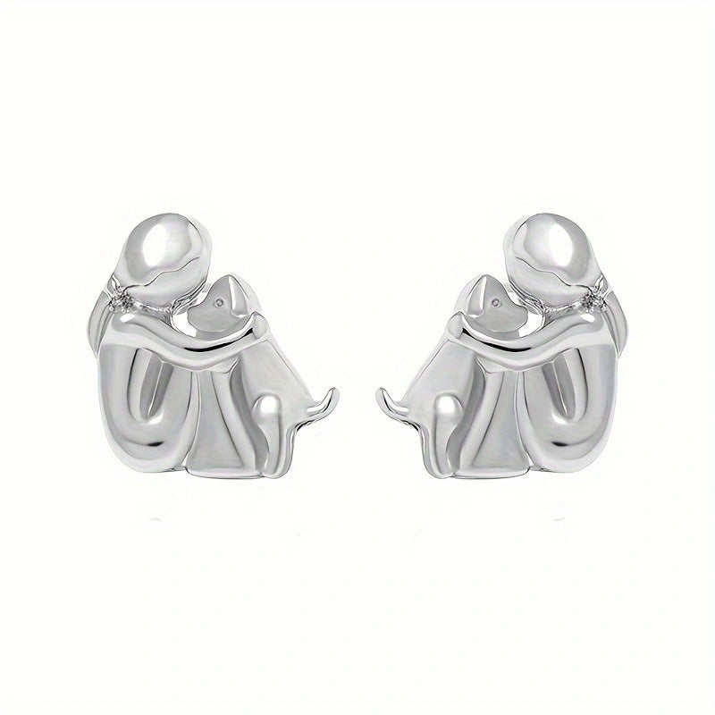 Petite Fille Câlinant un Chien – Clous d’Oreilles et Collier