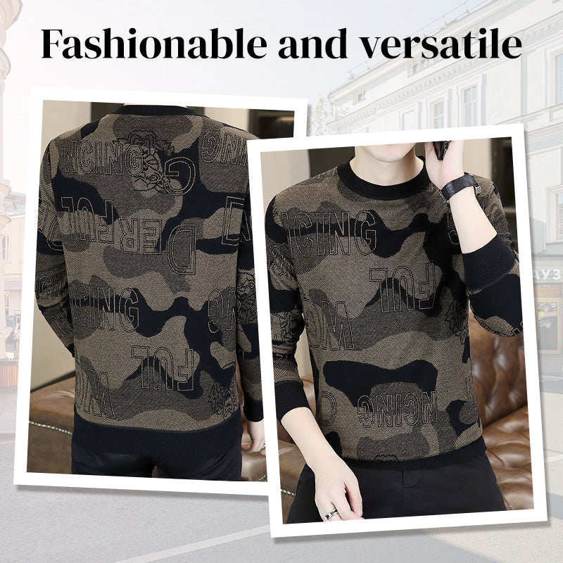 T-shirt imprimé à manches longues et col rond pour hommes