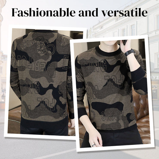 T-shirt imprimé à manches longues et col rond pour hommes