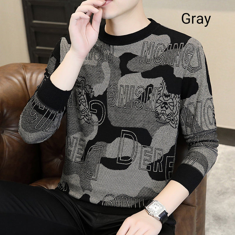 T-shirt imprimé à manches longues et col rond pour hommes