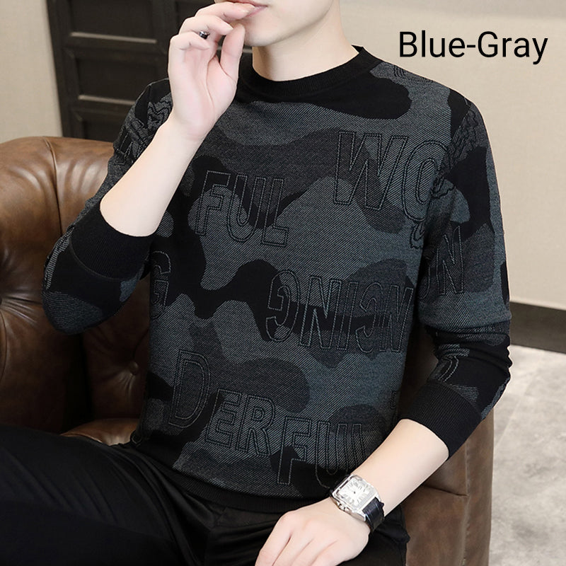 T-shirt imprimé à manches longues et col rond pour hommes