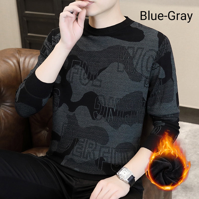 T-shirt imprimé à manches longues et col rond pour hommes