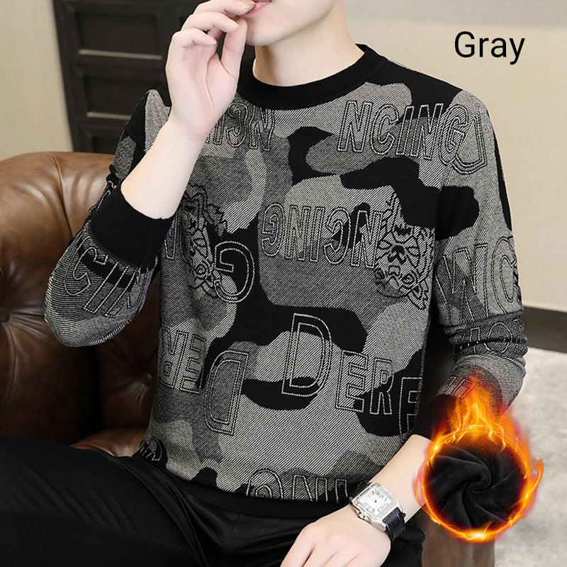 T-shirt imprimé à manches longues et col rond pour hommes