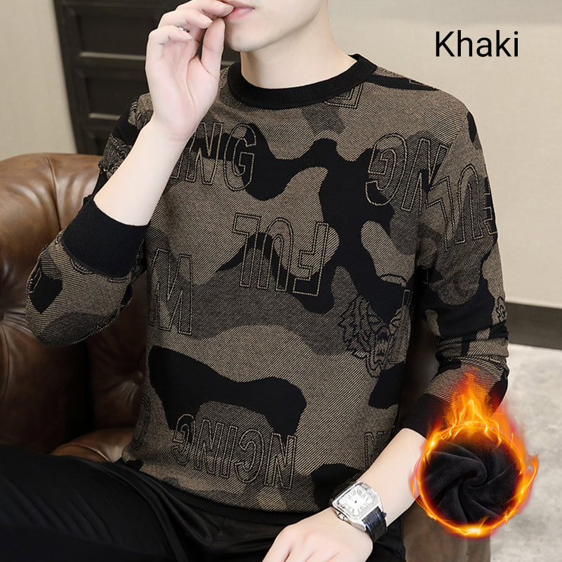 T-shirt imprimé à manches longues et col rond pour hommes