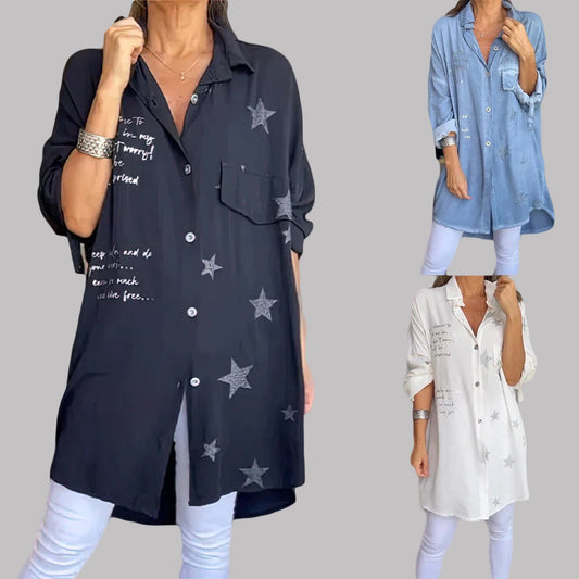 Chemise en denim à manches longues et poignets retroussés