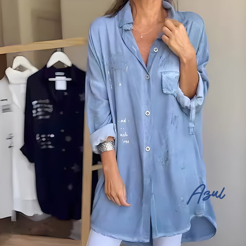Chemise en denim à manches longues et poignets retroussés